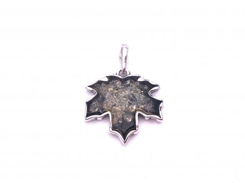 Silver Green Amber Maple Leaf Pendant