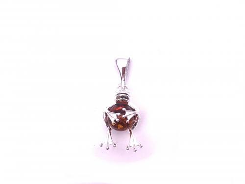 Silver Amber Frog Pendant 25mm