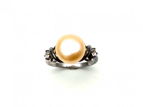 Silver Kaori Pearl & White Topaz Ring
