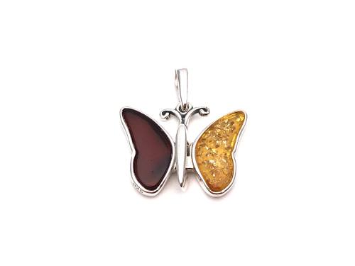 Silver and Two Colour Amber Butterfly 22 x 20mm