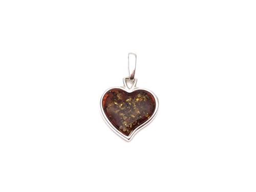 Silver and Amber Heart Pendant 17mm