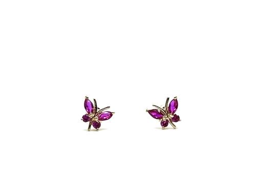 9ct Yellow Gold Pink CZ Butterfly Stud Earrings