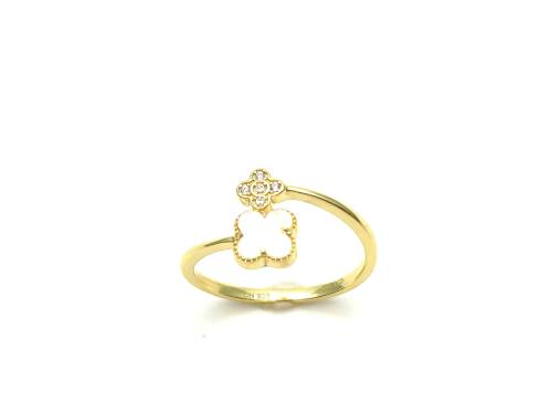 Silver Gold Plated MOP & CZ Crossover Ring
