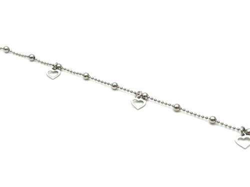 Silver Ball Chain Heart Charm Anklet