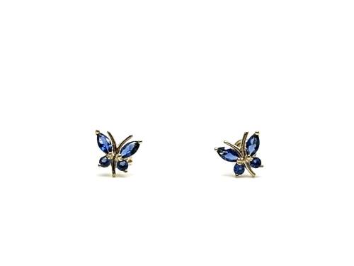 9ct Yellow Gold Blue CZ Butterfly Stud Earrings