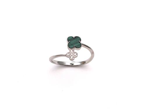 Silver Green & CZ Crossover Clover Ring