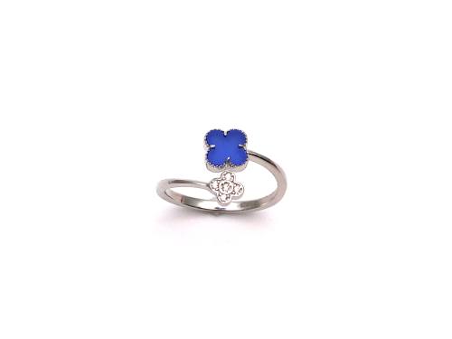 Silver Blue & CZ Crossover Clover Ring