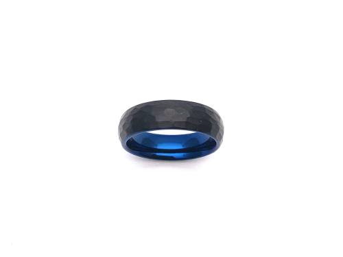 Tungsten Carbide Hammered Ring Black IP Plate