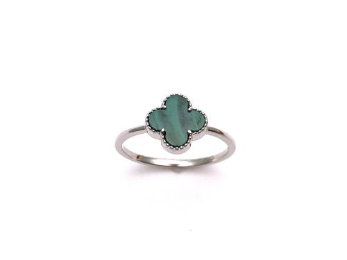 Silver Green Clover Ring