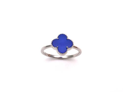 Silver Blue Clover Ring