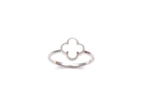 Silver Mother Of  Pearl Clover Ring