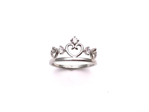 Silver CZ Heart Crown Ring