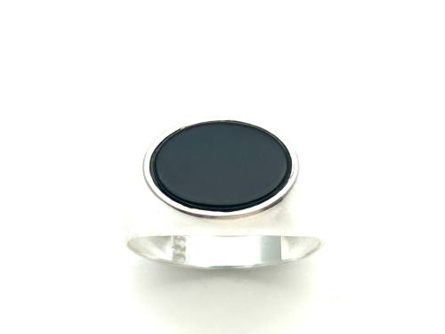 Silver Oval Stone Set Signet Ring