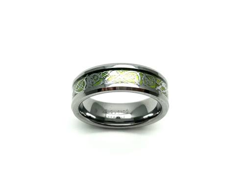 Tungsten Carbide Green Carbon Fibre Celtic Ring