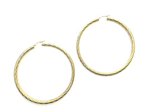 9ct Yellow Gold Twisted Hoop Earrings 60mm