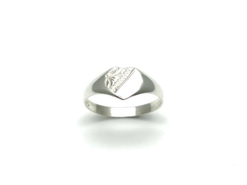 Silver Patterned Heart Signet Ring