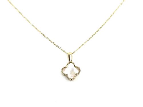 9ct Yellow Gold MOP Clover Pendant & Chain