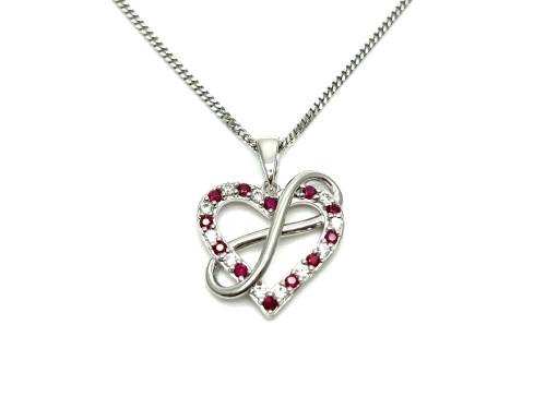 Silver Ruby & CZ Infinity Heart Pendant & Chain