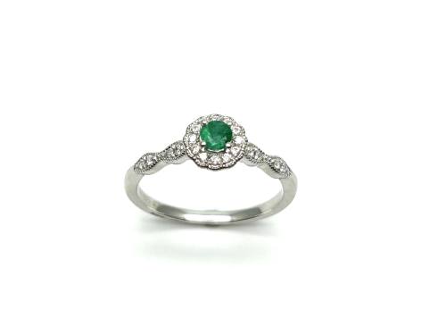 Silver Emerald & CZ Cluster Ring