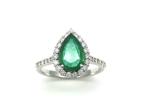 18ct White Gold Emerald & Diamond Pear Shaped Ring