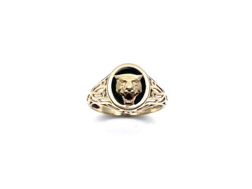 9ct Yellow Gold Onyx Lion Ring