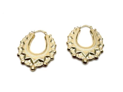9ct Yellow Gold Oval Creole Hoop Earrings