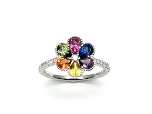 18ct Multi Stone Sapphire & Diamond Flower Ring