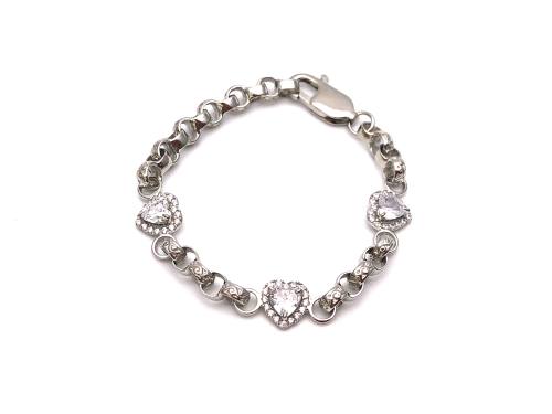 Silver CZ Heart Belcher Bracelet