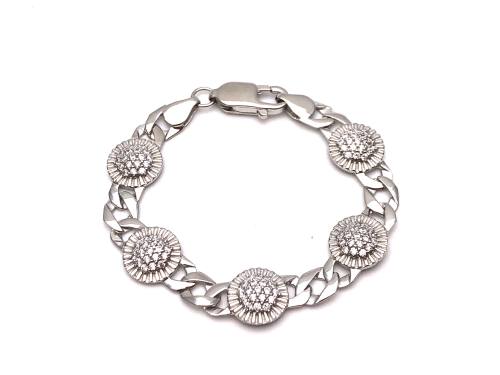 Silver CZ Flower Curb Bracelet