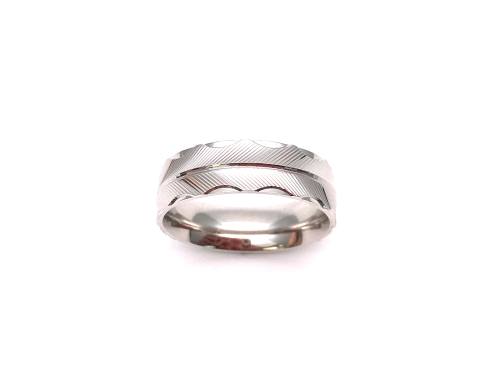 Silver Patterned Wedding Ring