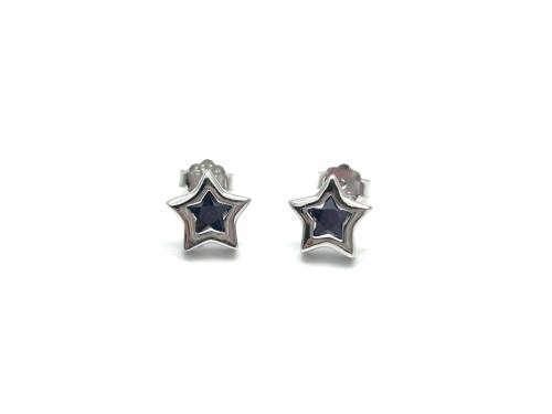 Silver Purple CZ Star Stud Earrings