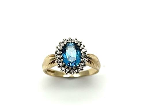 9ct Blue Topaz & Diamond Cluster Ring