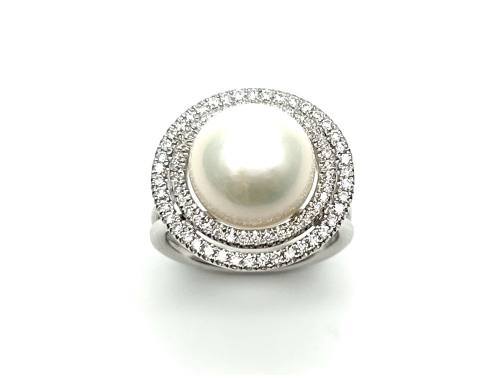 14ct White Gold Fresh Water Pearl & Diamond Ring