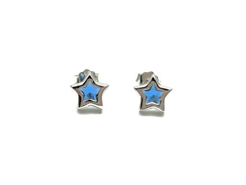 Silver Light Blue CZ Star Stud Earrings