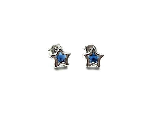 Silver Dark Blue CZ Star Stud Earrings