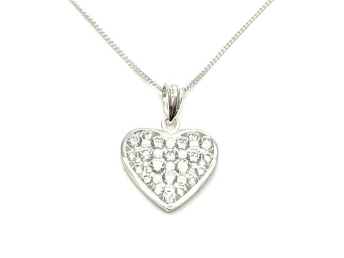 Silver CZ Heart Pendant & Chain