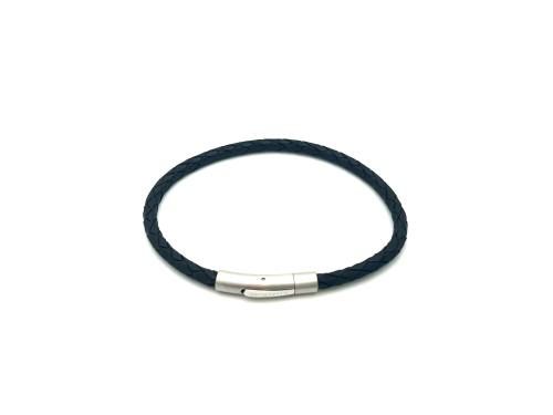 Leather Black Plaited Bracelet Magnetic Clasp