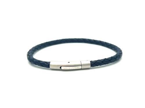 Leather Blue Plaited Bracelet Magnetic Clasp