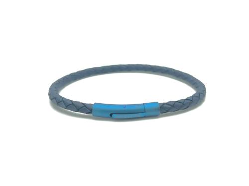 Navy Leather Bracelet Blue Stainless Steel Clasp