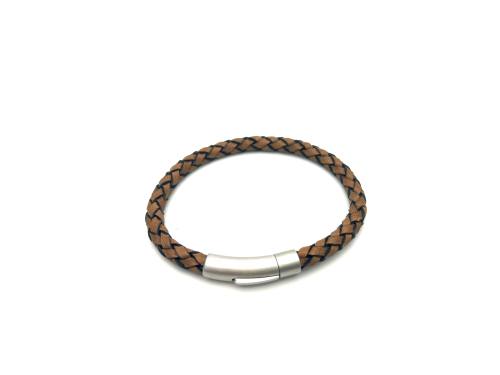 Brown Leather Bracelet Stainless Steel Clasp
