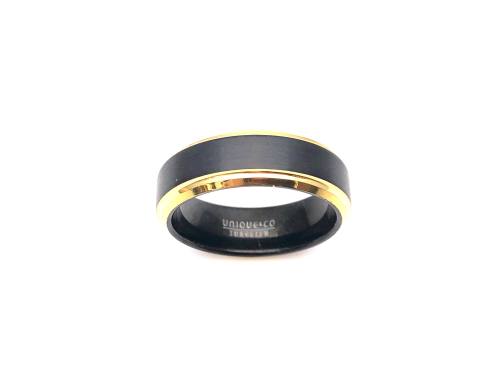 Black Tungsten Carbide Ring Yellow IP Plating 7mm