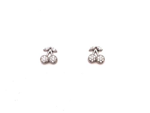 Silver CZ Cherry Stud Earrings
