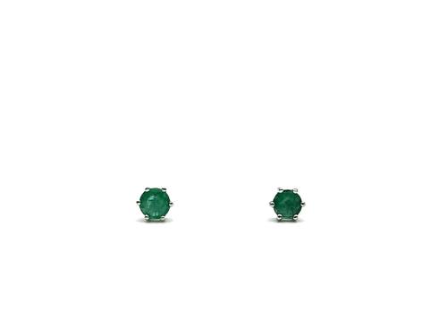 9ct White Gold Emerald Solitaire Stud Earrings