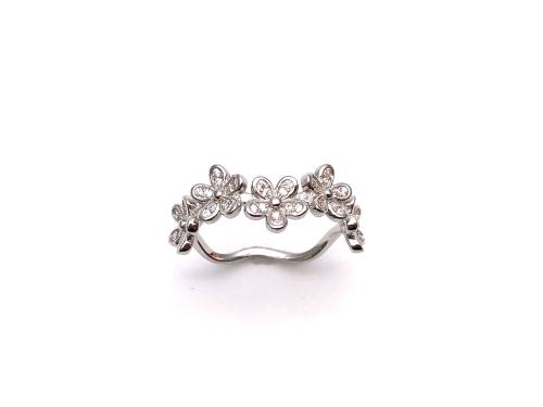 Silver CZ Multi Flower Band Ring