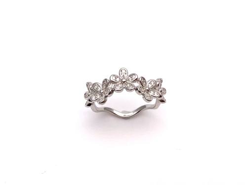 Silver CZ Multi Flower Band Ring