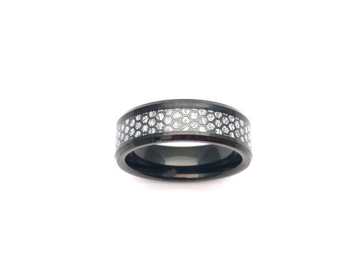 Tungsten Carbide Meteorite Honeycomb Inlay Ring