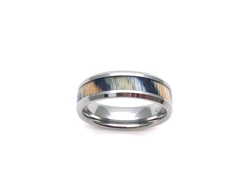 Tungsten Carbide Ring Multi Colour Wood Inlay