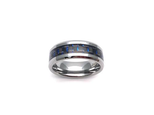Tungsten Carbide Ring Black & Blue Carbon Fibre