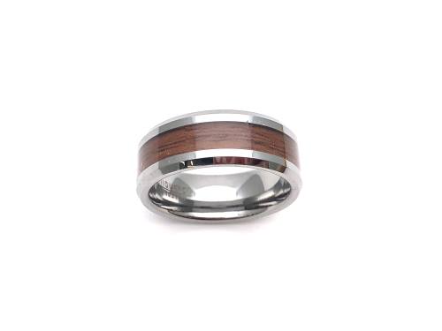 Tungsten Carbide Ring Wood Inlay 8mm