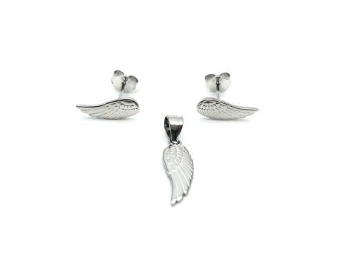 Silver Angel Wing Pendant & Stud Earrings Set